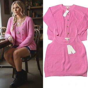 Lilly Pulitzer Bristow Ribbed Cardigan & Matching Tank Set In Pink Bliss NWT XL